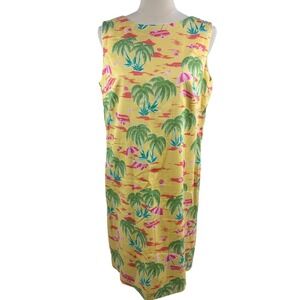 Talbots Petites Yellow Hawaiian Resort Wear‎ Sheath Lined Dress Size 14P